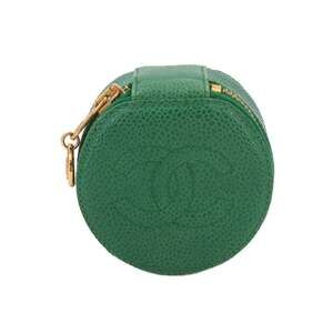 CHANEL Green Caviar Leather Logo Pouch